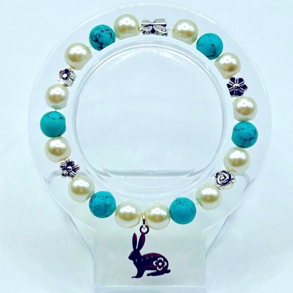 Handmade Turquoise & Pearl Bunny Bracelet! - Picture 6 of 9